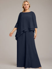 Separates Jumpsuit/Pantsuit Scoop Floor-Length Chiffon Mother of the Bride Dress With Beading