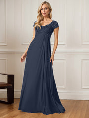 A-Line V-Neck Floor-Length Chiffon Mother of the Bride Dress