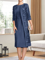 Sheath/Column Scoop Knee-Length Chiffon Mother of the Bride Dress With Pleated Sequins