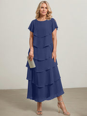 A-line Scoop Asymmetrical Chiffon Mother of the Bride Dress With Ruffle