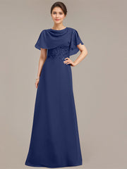 A-line Scoop Floor-Length Chiffon Mother of the Bride Dress With Sequins Appliques Lace