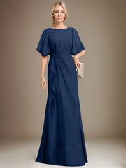 A-line Scoop Floor-Length Chiffon Mother of the Bride Dress With Cascading Ruffles Beading Sequins