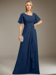 A-line Asymmetrical Floor-Length Chiffon Mother of the Bride Dress With Pleated Beading Sequins