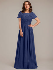 A-line Scoop Illusion Floor-Length Lace Chiffon Mother of the Bride Dress With Sequins