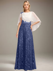A-line Scoop Floor-Length Lace Sequin Chiffon Mother of the Bride Dress With Pleated