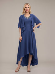 A-line V-Neck Asymmetrical Chiffon Mother of the Bride Dress With Beading Sequins