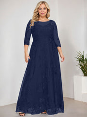 A-line Scoop Illusion Floor-Length Tulle Lace Mother of the Bride Dress With Sequins