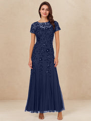 A-Line Scoop Illusion Floor-Length Tulle Mother of the Bride Dress