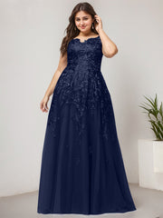 A-line Off the Shoulder Illusion Floor-Length Tulle Lace Evening Dress
