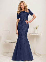 Floral Sequin Print Maxi Long Fishtail Tulle Mother Of The Bride Dresses