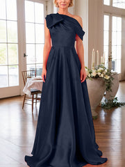 A-Line One-Shoulder Sleeveless Satin Mother Of The Bride Dresses With Bow