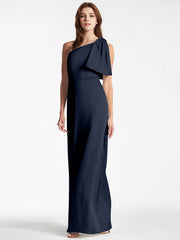 A-Line Asymmetrical Full-Length Satin Evening Dress