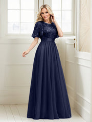 A-Line Short Sleeve Embroidery Mother Of The Bride Dress