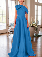 A-Line One-Shoulder Sleeveless Satin Mother Of The Bride Dresses With Bow