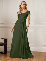 A-Line V-Neck Floor-Length Chiffon Mother of the Bride Dress