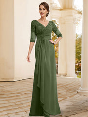Sheath/Column V-Neck Chiffon Mother Of The Bride Dresses With Appliques Lace