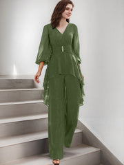 Jumpsuit/Pantsuit Puff Slevees Chiffon Mother Of The Bride Dresses
