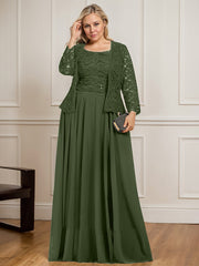 A-line Square Floor-Length Lace Chiffon Mother of the Bride Dress With Sequins