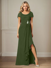 Dark Navy A-Line Side Slit Chiffon Dress Mother of the Bride Dress