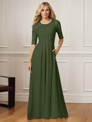 A-Line Square Neck Floor-Length Chiffon Mother of the Bride Dress