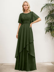 A-line Scoop Floor-Length Chiffon Mother of the Bride Dress With Pleated Sequins Beading
