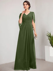 A-line V-Neck Floor-Length Chiffon Mother of the Bride Dress With Pleated