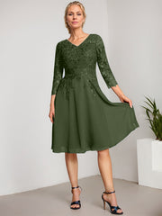 A-line V-Neck Knee-Length Lace Chiffon Mother of the Bride Dress With Sequins