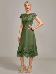 Dusty Rose A-Line Tea-Length Mother of the Bride Dress With Sequins
