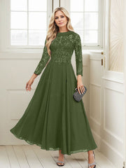 A-Line Scoop Neck Ankle-Length Chiffon Mother Of The Bride Dresses With Lace