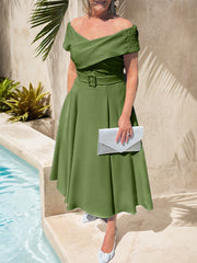 A-Line Off-The-Shoulder Tea-Length Chiffon Mother Of The Bride Dresses With Beading