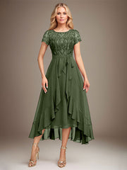 Asymmetrical Sequin Mother of Bride Dress with Appliques