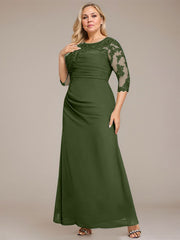 A-line Scoop Floor-Length Chiffon Lace Mother of the Bride Dress With Sequins Beading Pleated
