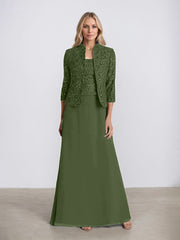 Sheath/Column Square Neck Floor-Length Chiffon Mother of the Bride Dress