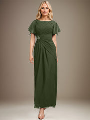 A-line Scoop Ankle-Length Chiffon Mother of the Bride Dress With Beading Pleated