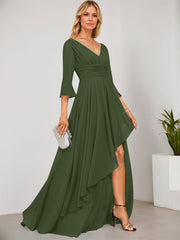 A-line V-Neck Floor-Length Chiffon Mother of the Bride Dress With Cascading Ruffles