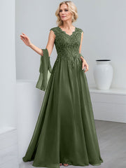 A-Line V-Neck Sleeveless Chiffon Mother Of The Bride Dresses With Lace