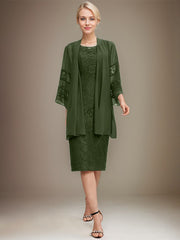 Sheath/Column Scoop Knee-Length Lace Mother of the Bride Dress With Sequins Beading
