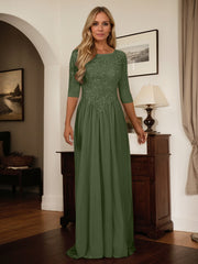 A-Line Scoop Floor-Length Chiffon Mother of the Bride Dress