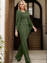 Jumpsuit/Pantsuit Scoop Neck Chiffon Mother Of The Bride Dresses With Lace