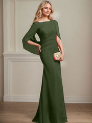 Trumpet/Mermaid Boat Neck Floor-Length Chiffon Mother of the Bride Dress With Pleated
