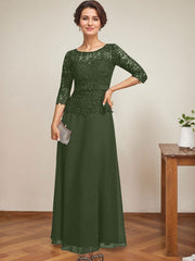 A-line Scoop Illusion Ankle-Length Chiffon Lace Mother of the Bride Dress With Rhinestone Beading
