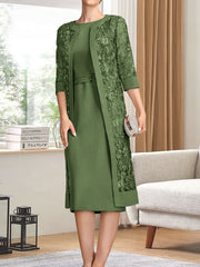 Sheath/Column Scoop Knee-Length Chiffon Mother of the Bride Dress With Pleated Sequins
