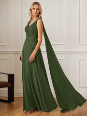 A-Line V-Neck Floor-Length Chiffon Mother of the Bride Dress