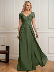 A-line V-Neck Floor-Length Chiffon Lace Mother of the Bride Dress