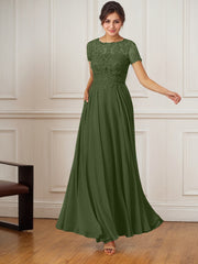 A-Line Boat-Neck Floor-Length Sequins Chiffon Mother of the Bride Dress