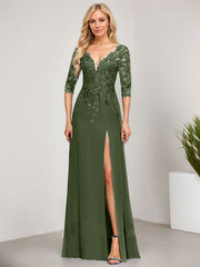 Sheath/Column V-Neck Floor-Length Lace Chiffon Mother of the Bride Dress With Sequins