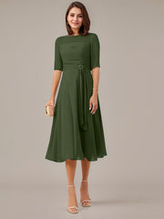 A-Line Boat-neck Pleated Chiffon Mother of the Bride Dress