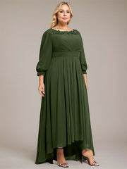 A-line Scoop Asymmetrical Chiffon Mother of the Bride Dress With Pleated Appliques Lace