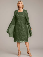 A-line Scoop Knee-Length Lace Mother of the Bride Dress With Sequins