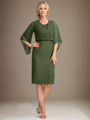 Sheath/Column V-Neck Knee-Length Lace Chiffon Mother of the Bride Dress With Sequins